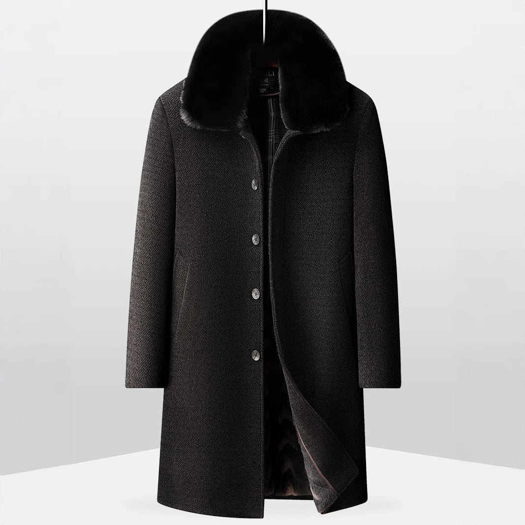 Daanel - Long men's coat with fur collar