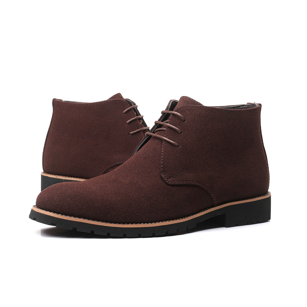 Casual Men's Leather Shoes Mid-calf Leather Boots Front Lace-up Low Heel Large Size