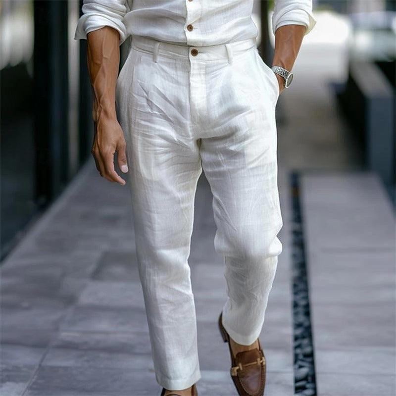 Oskarik - Beige linne tapered byxor