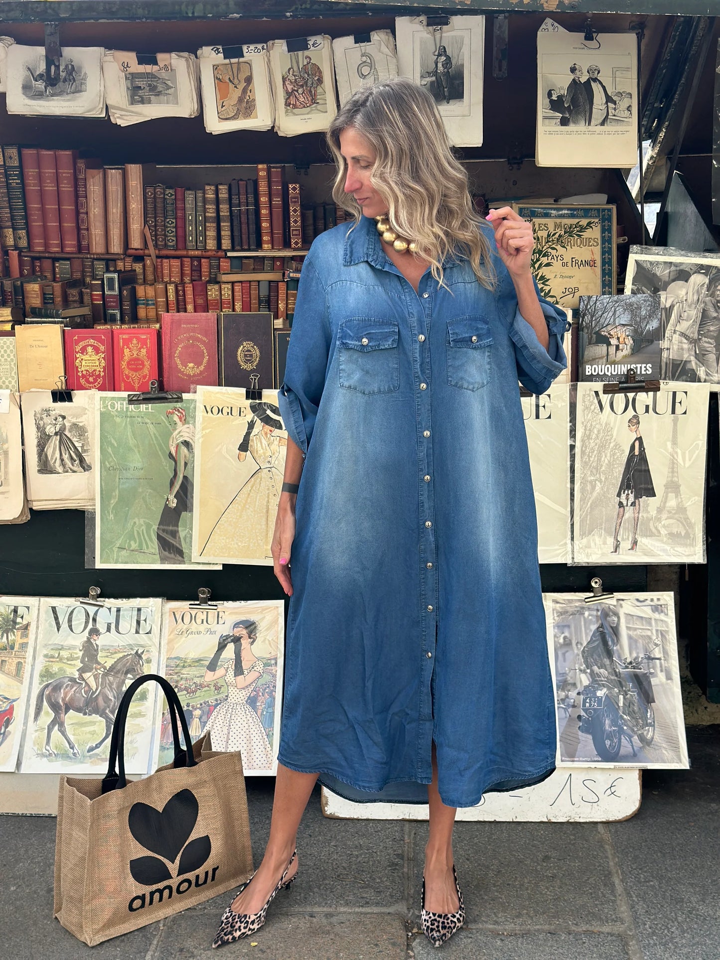 Lina - Relaxed shirt dress in soft denim look