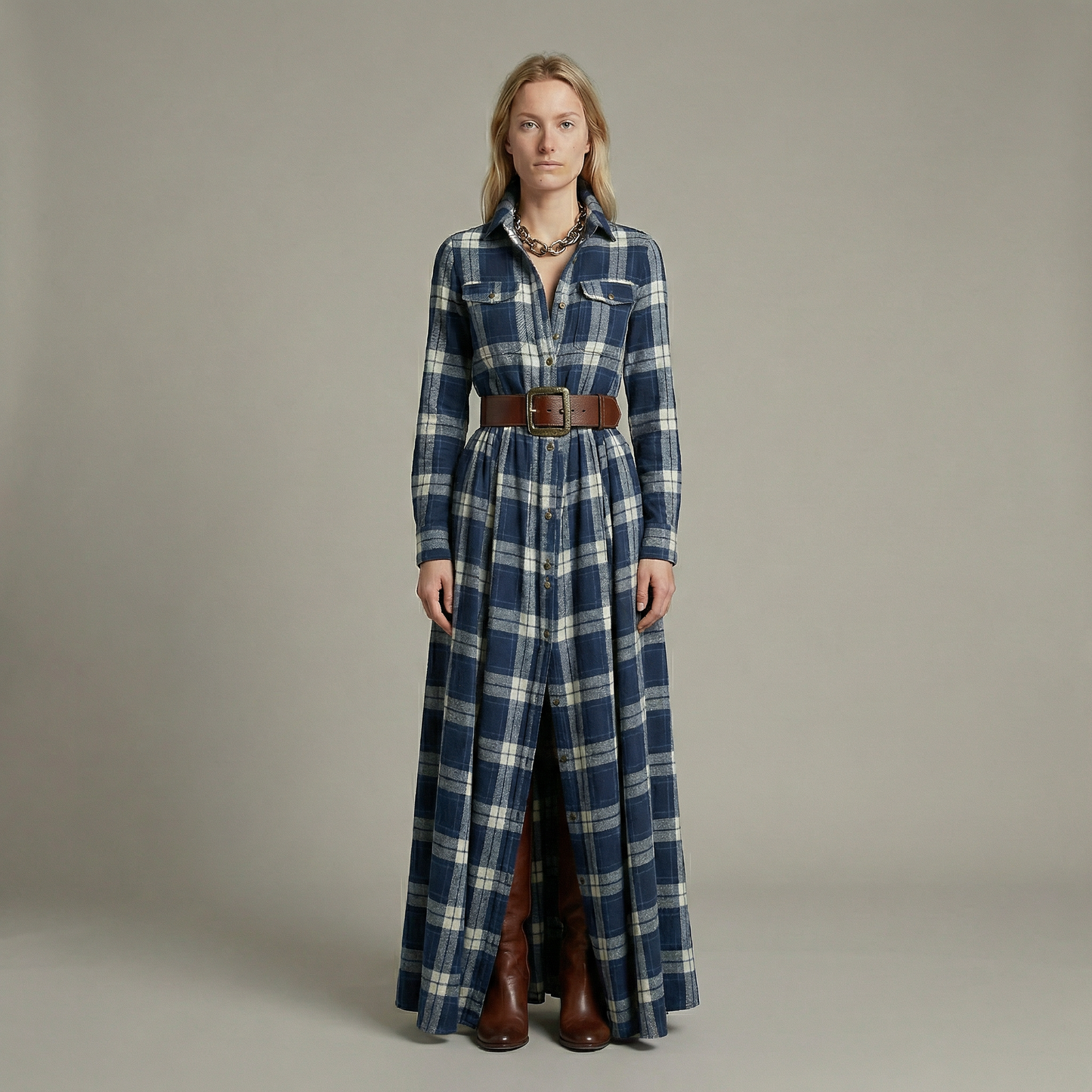 Elvira – Elegant checked maxi dress