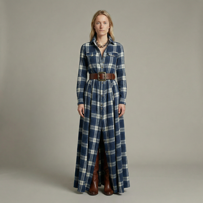 Elvira – Elegant checked maxi dress