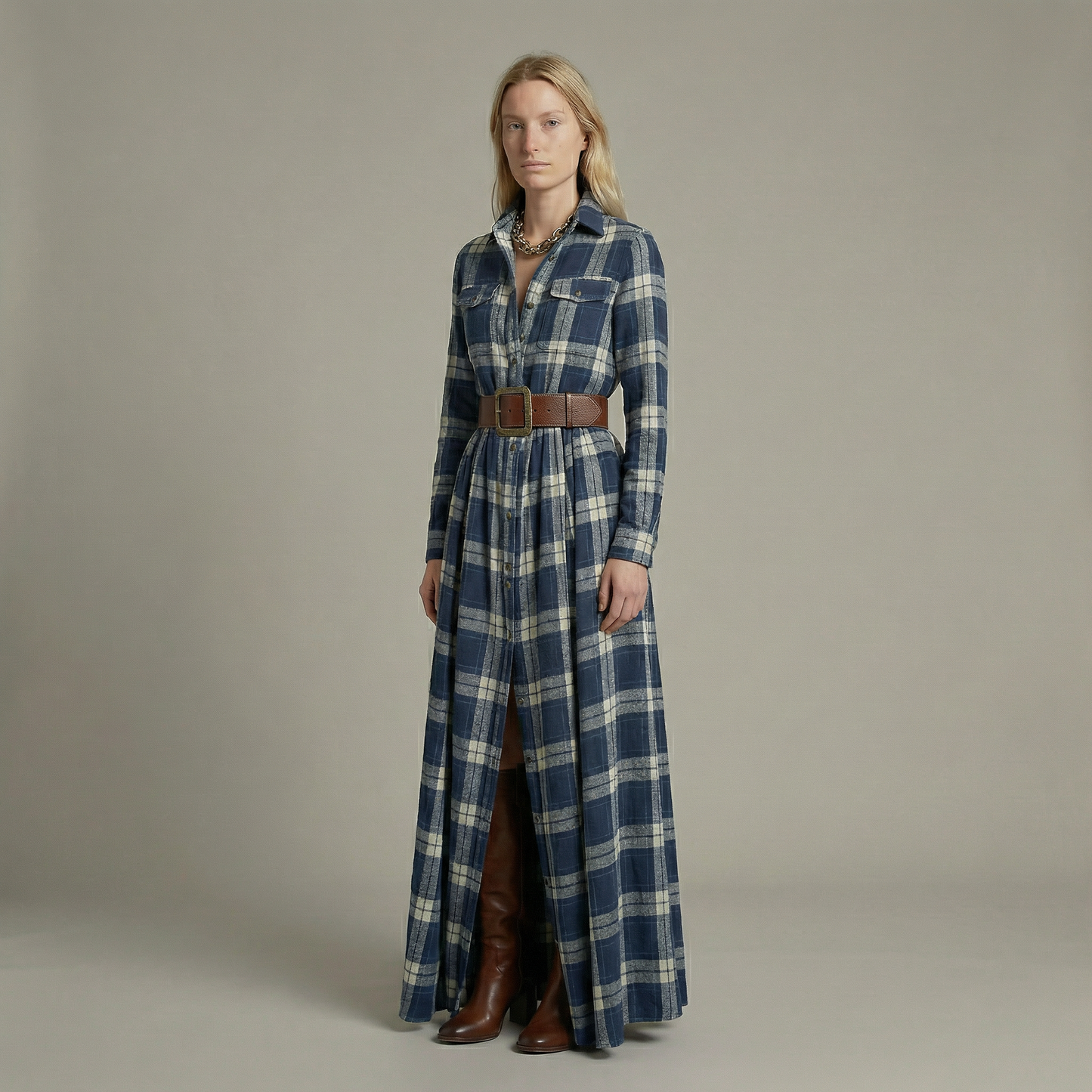 Elvira – Elegant checked maxi dress