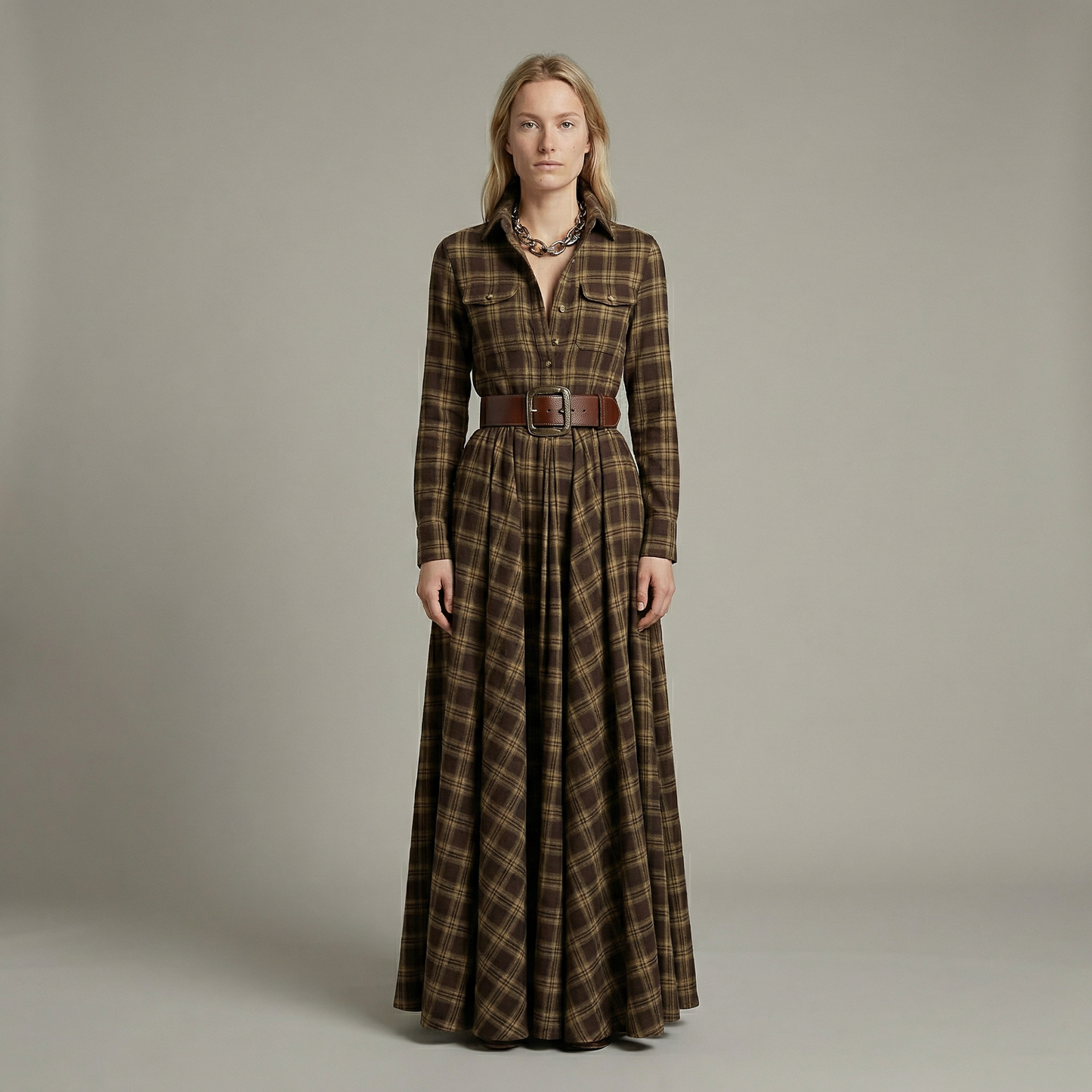 Elvira – Elegant checked maxi dress