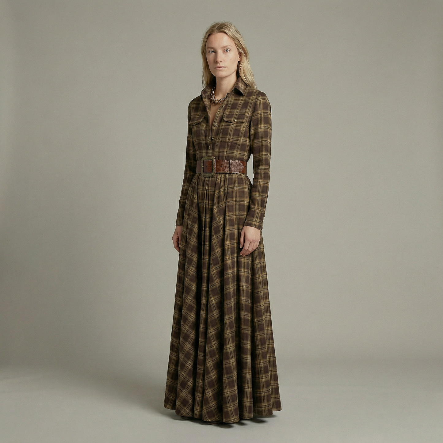 Elvira – Elegant checked maxi dress