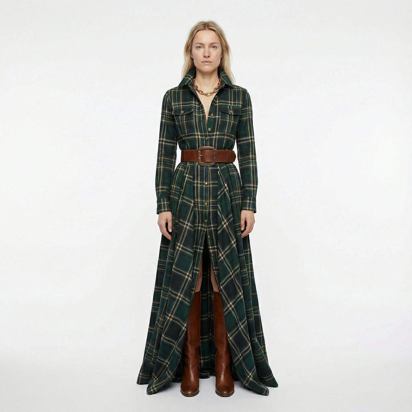 Elvira – Elegant checked maxi dress