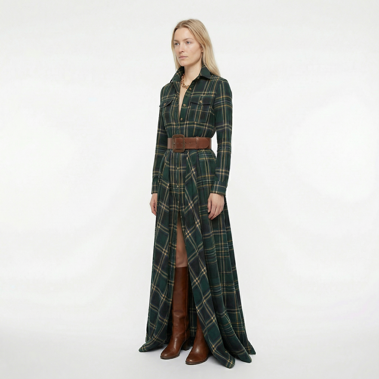 Elvira – Elegant checked maxi dress