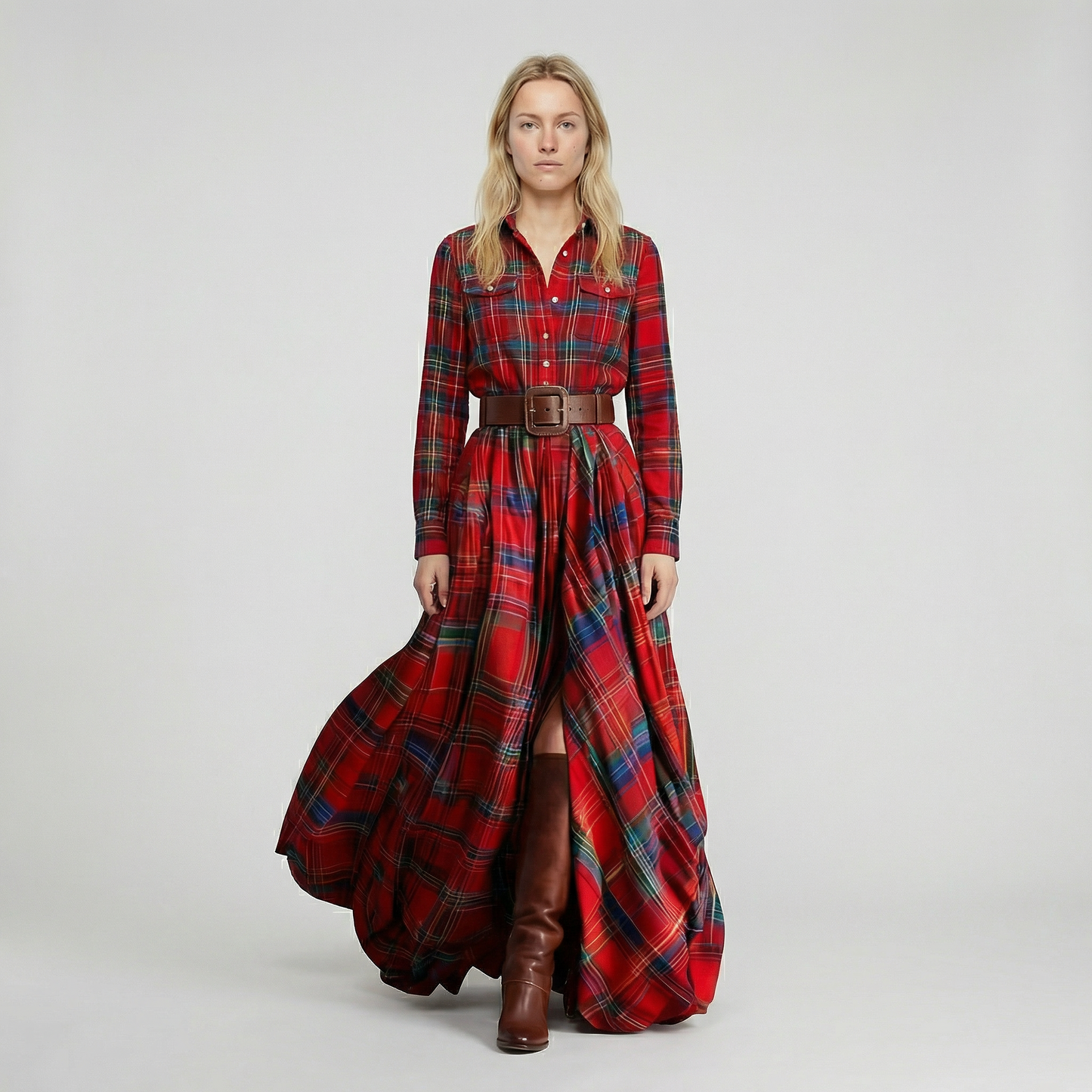 Elvira – Elegant checked maxi dress