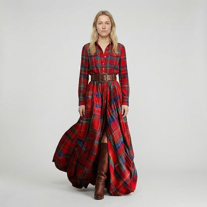 Elvira – Elegant checked maxi dress