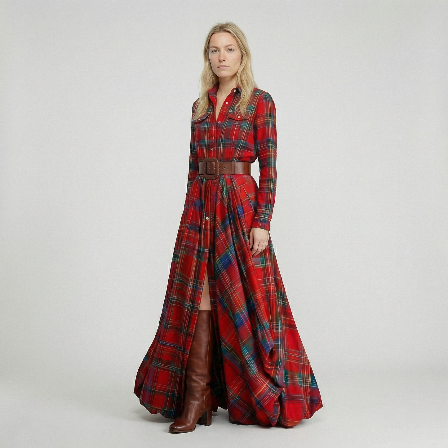 Elvira – Elegant checked maxi dress