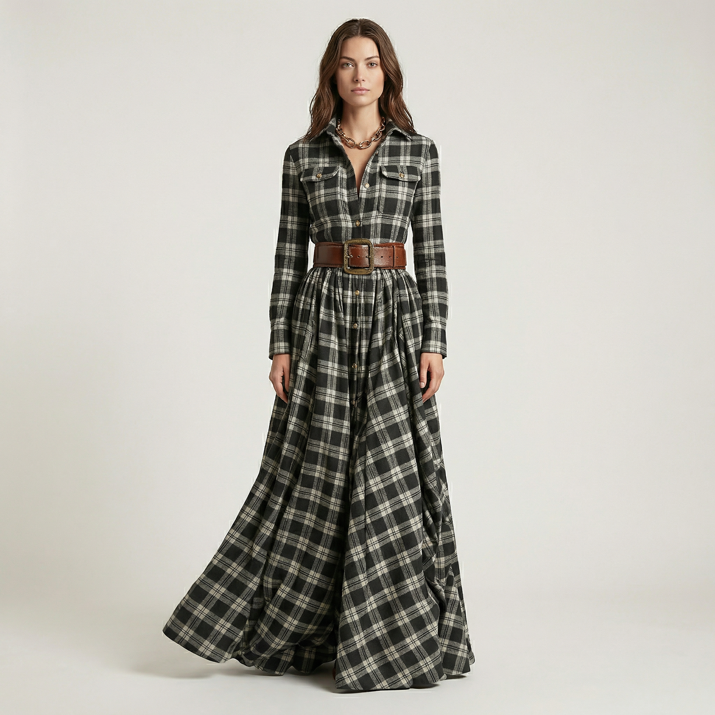 Elvira – Elegant checked maxi dress