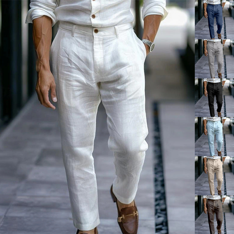 Oskarik - Beige linne tapered byxor