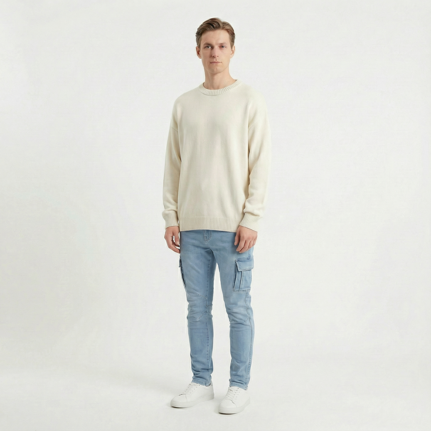 Soren – Slim stretch denim cargo trousers