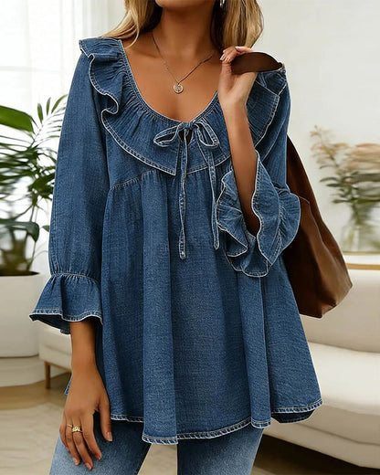 Isolde – Romantisk denimblus med bohemisk charm | 1+1 GRATIS idag