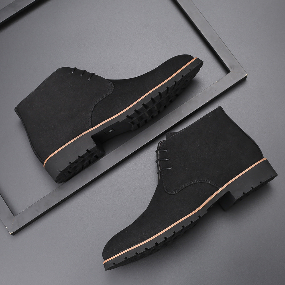 Casual Men's Leather Shoes Mid-calf Leather Boots Front Lace-up Low Heel Large Size
