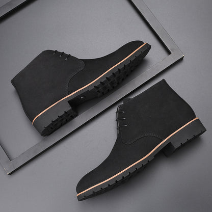 Casual Men's Leather Shoes Mid-calf Leather Boots Front Lace-up Low Heel Large Size