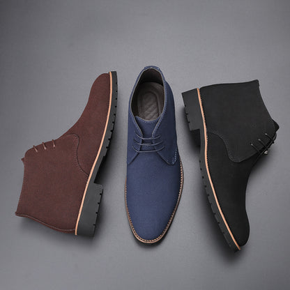 Casual Men's Leather Shoes Mid-calf Leather Boots Front Lace-up Low Heel Large Size
