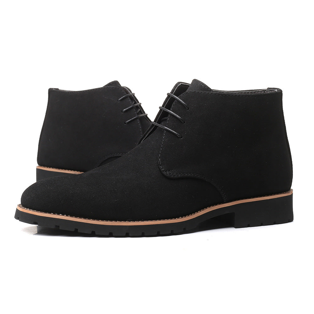 Casual Men's Leather Shoes Mid-calf Leather Boots Front Lace-up Low Heel Large Size