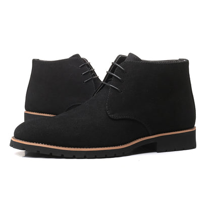 Casual Men's Leather Shoes Mid-calf Leather Boots Front Lace-up Low Heel Large Size
