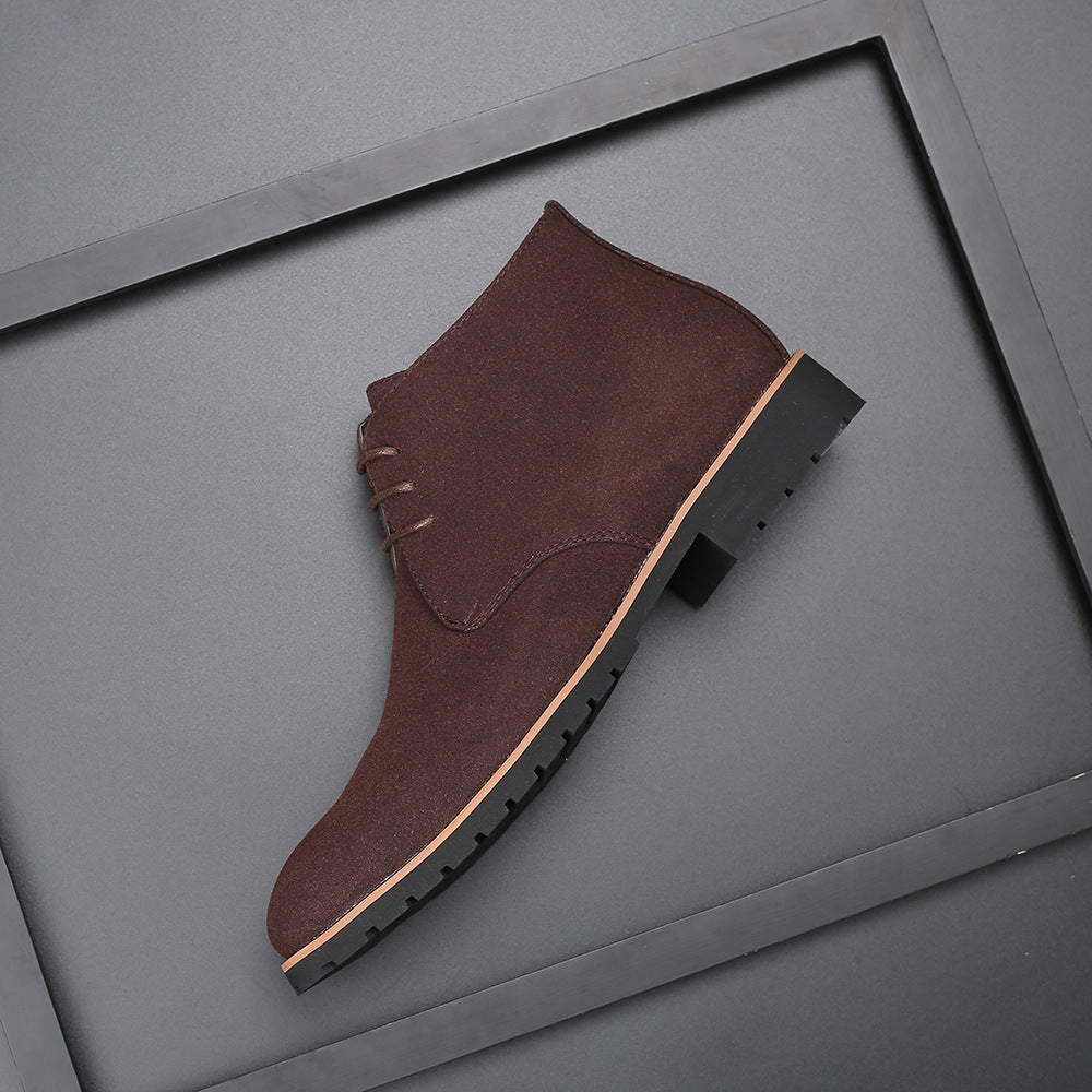 Casual Men's Leather Shoes Mid-calf Leather Boots Front Lace-up Low Heel Large Size