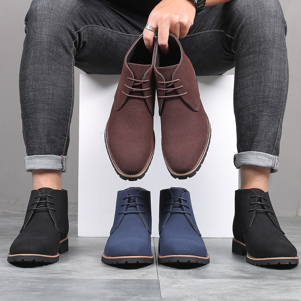 Casual Men's Leather Shoes Mid-calf Leather Boots Front Lace-up Low Heel Large Size