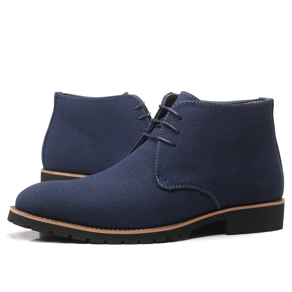 Casual Men's Leather Shoes Mid-calf Leather Boots Front Lace-up Low Heel Large Size