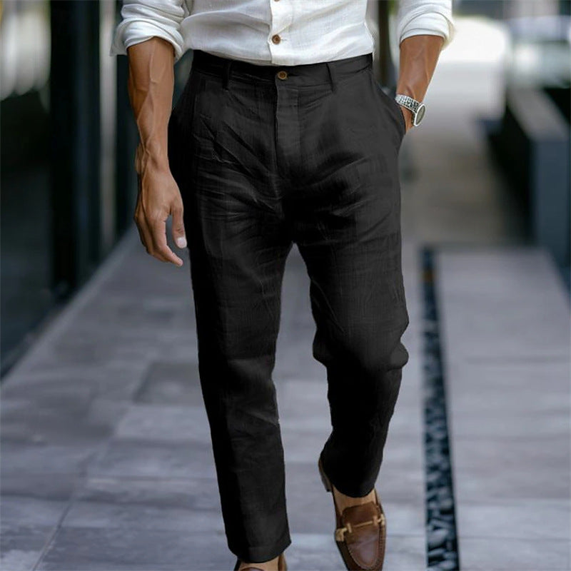 Oskarik - Beige linne tapered byxor