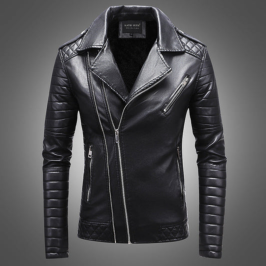 Rikard - Bordeaux red faux leather biker jacket
