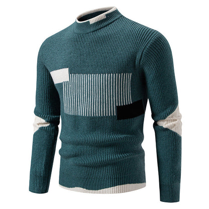 Runar - Green knitted sweater with modern colour blocks