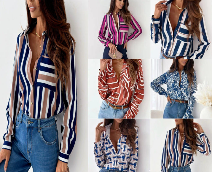Darla - Blouse with graphic pattern and button closure