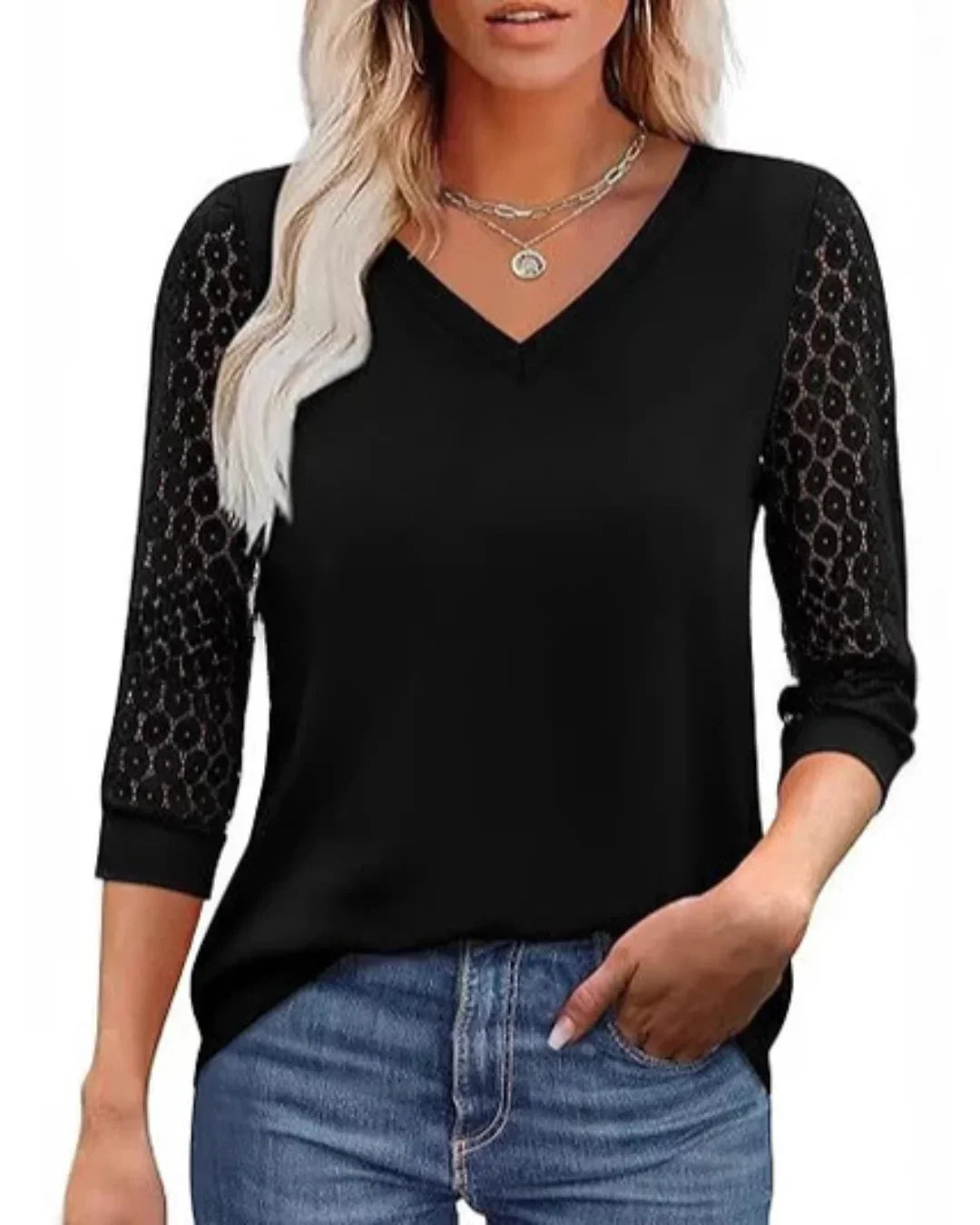 Serapha – Elegant topp med spetsärmar | 1+1 gratis eller 2+3 erbjudande
