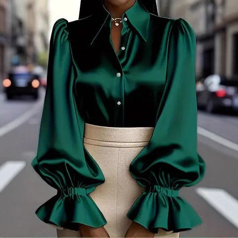 Nessa – Satin Blouse with Statement Sleeves