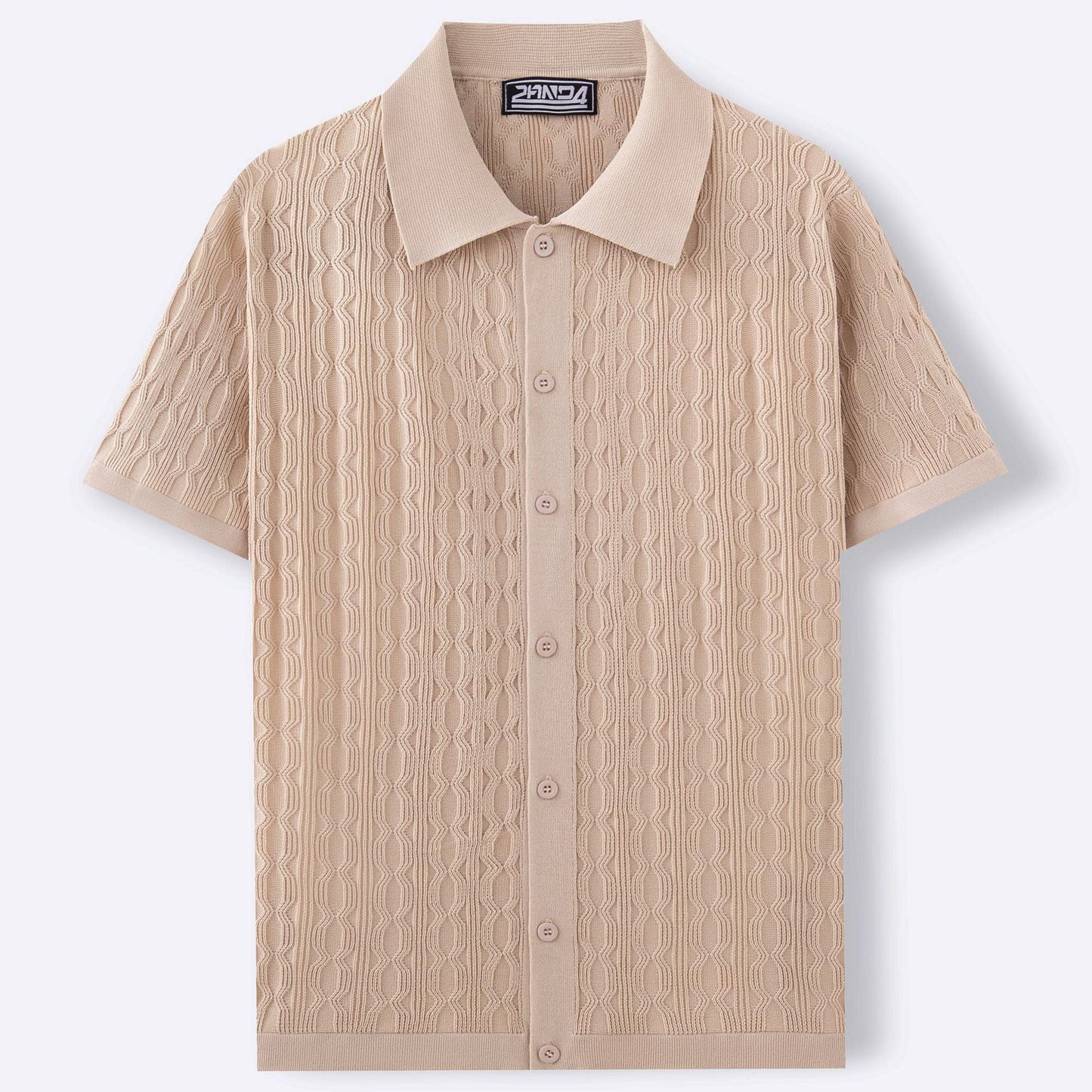 Jorvik - Beige stickad skjorta med raffinerad struktur