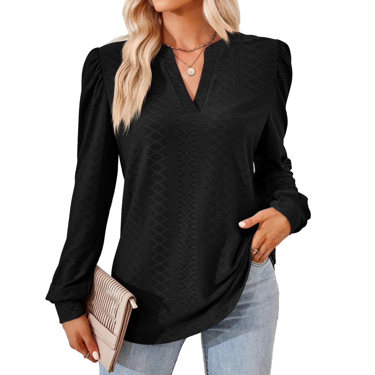 Eldra – Blus med struktur och V-hals