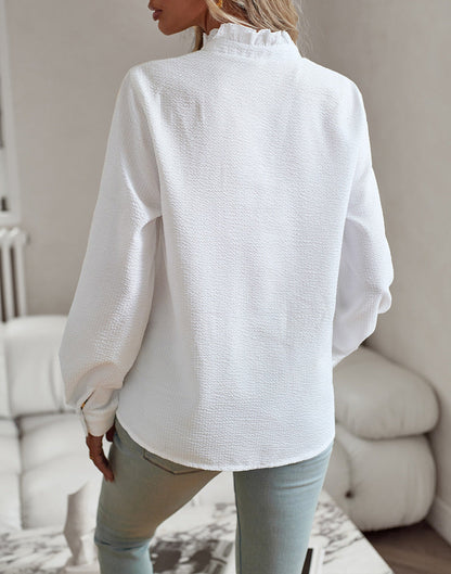 Cyrra – Blouse with gathered detail and refined texture