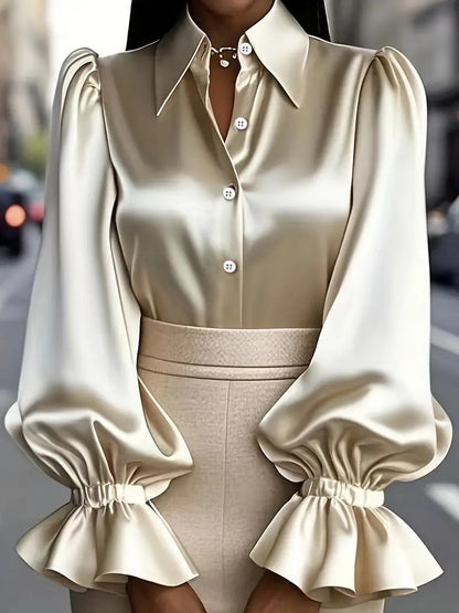 Nessa – Satin Blouse with Statement Sleeves