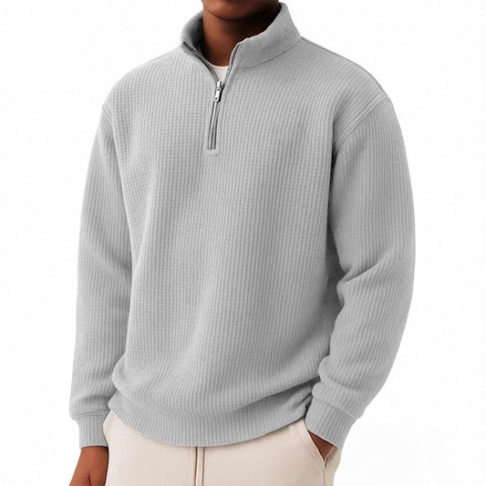 Leif - Light blue half-zip sweater with relaxed elegance