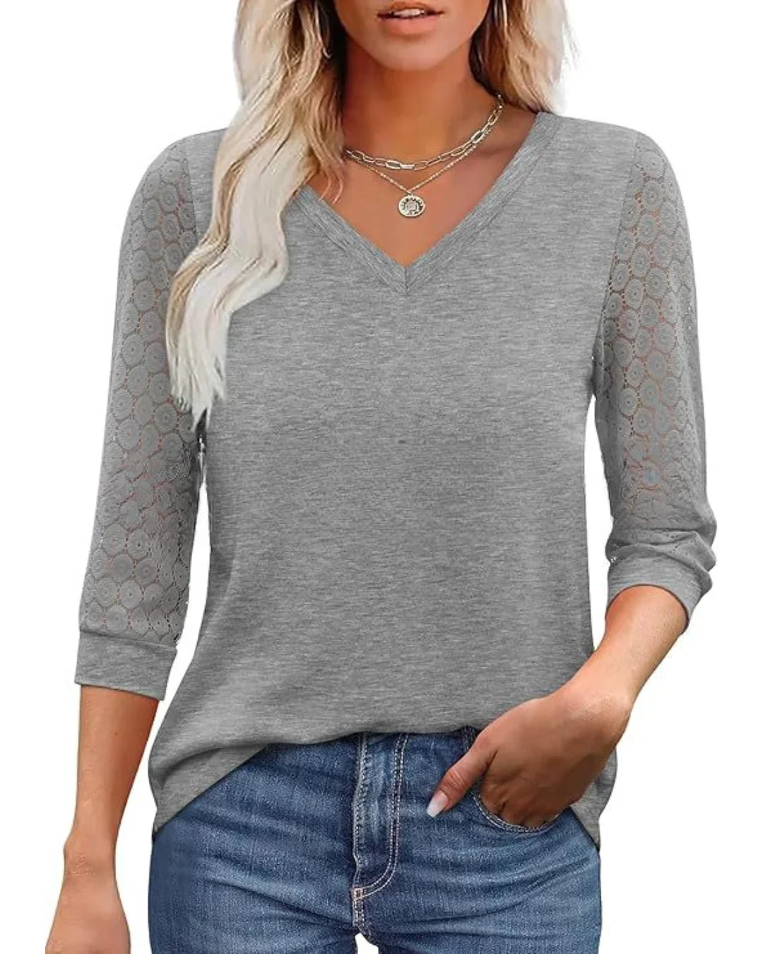 Serapha – Elegant topp med spetsärmar | 1+1 gratis eller 2+3 erbjudande