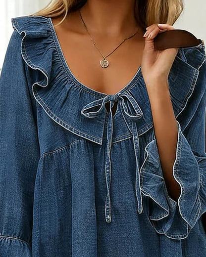 Isolde – Romantisk denimblus med bohemisk charm | 1+1 GRATIS idag