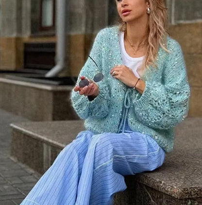 Freja - Soft knitted cardigan with decorative details