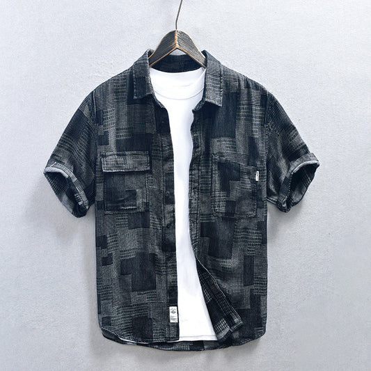 Niro - Blue summer shirt with graphic texture