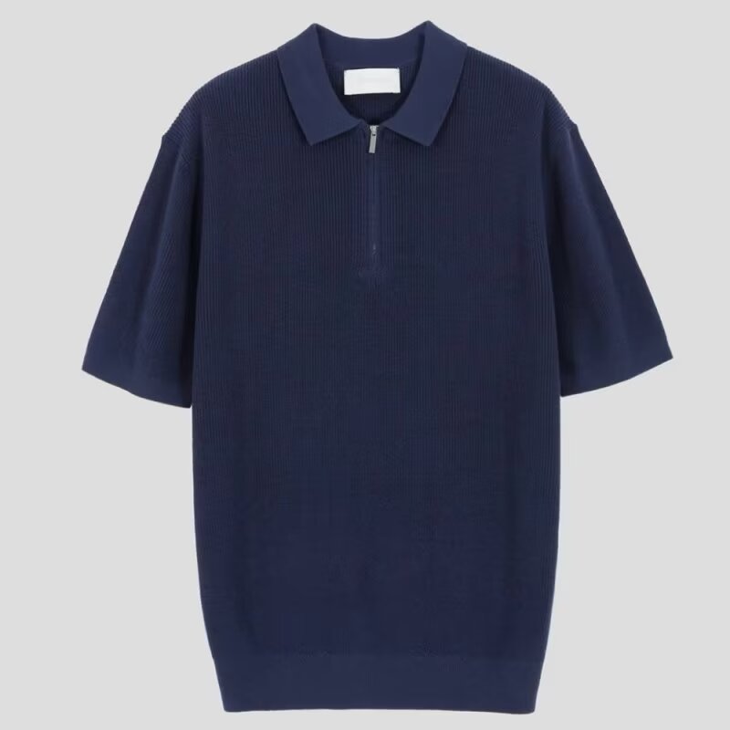 Miro - Sandfärgad stickad polo med raffinerad textur