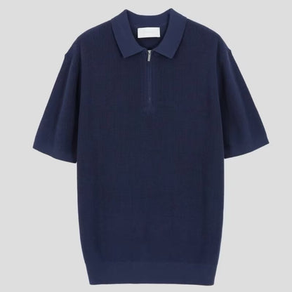 Miro - Sandfärgad stickad polo med raffinerad textur