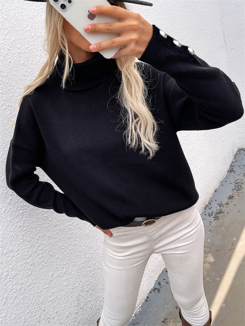 Women's Tall Leader Mouth Button Knit Sweater Solid Color Casual Loose Oversized Sweater
