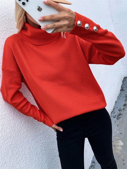 Women's Tall Leader Mouth Button Knit Sweater Solid Color Casual Loose Oversized Sweater
