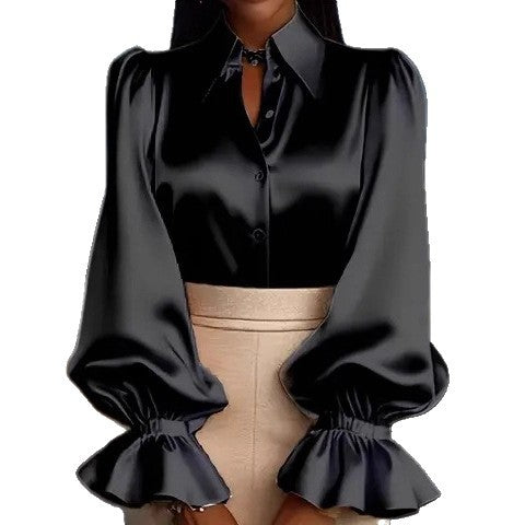 Nessa – Satin Blouse with Statement Sleeves