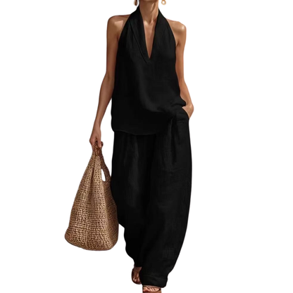 Alva – Breezy halterneck and wide-leg trousers set