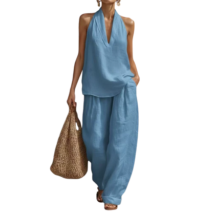 Alva – Breezy halterneck and wide-leg trousers set