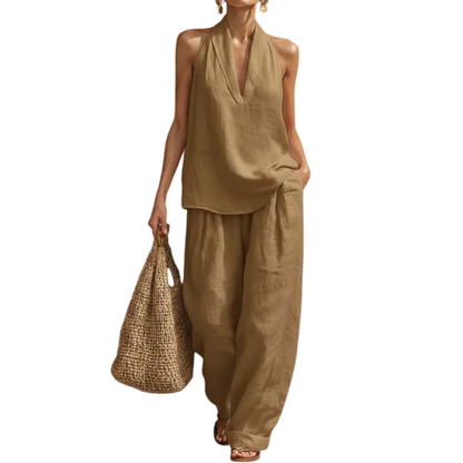 Alva – Breezy halterneck and wide-leg trousers set