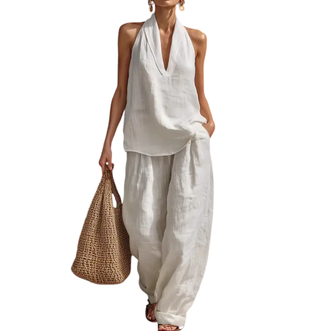 Alva – Breezy halterneck and wide-leg trousers set